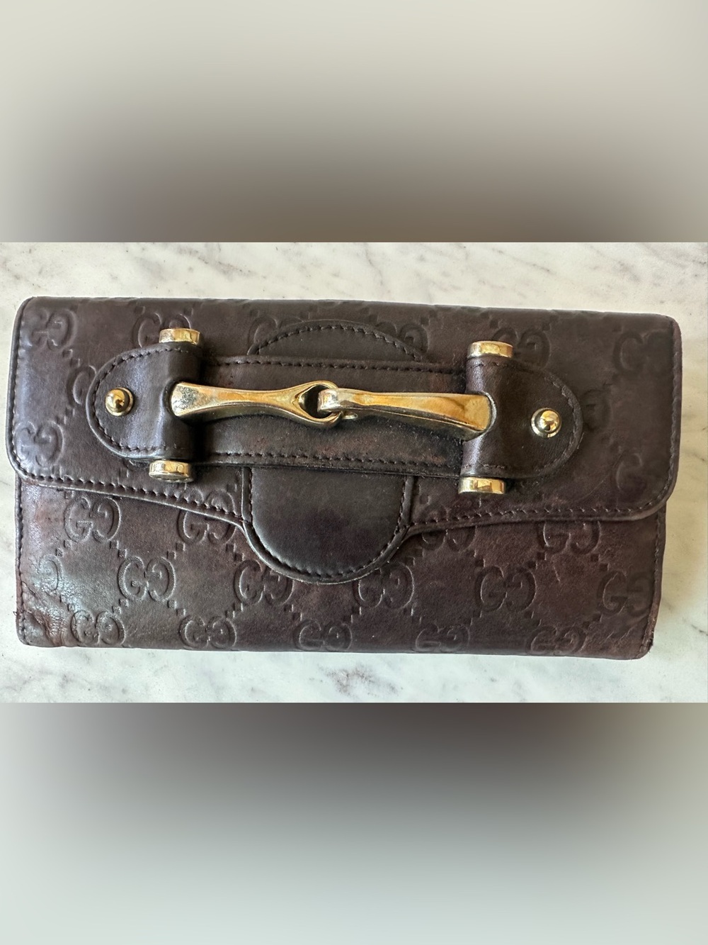 ✅ Authentic Vintage Gucci GG Guccissima Horsebit Long Wallet + Dust Bag Brown